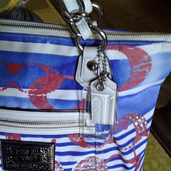 $398 Coach Signature Poppy Sequin Nautical Stripe - Picture 2 of 8